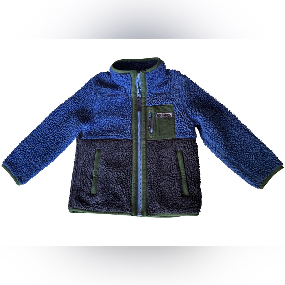 Vineyard Vines Supershep Toddler Zip Fleece Jacket 4T Blue & Green High Pile